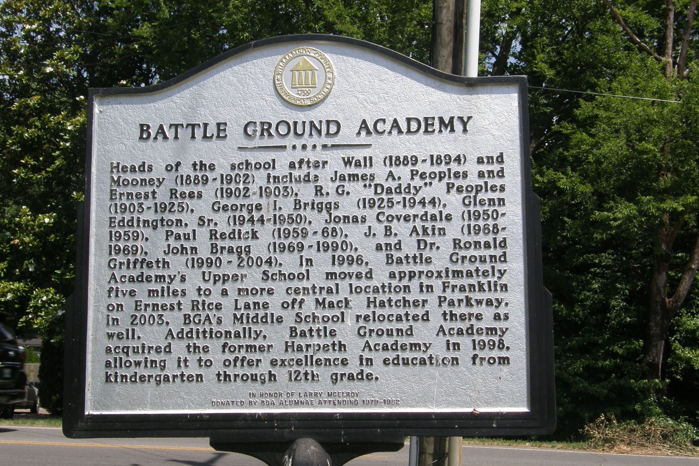 Battle Ground Academy Historical Marker Clio